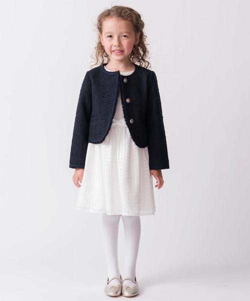 green label relaxing（グリーンレーベルリラクシング）の「ラメツイードノーカラージャケット ◆（スーツジャケット・キッズ・ホワイト/ネイビー・125/115/135）」の20枚目の写真