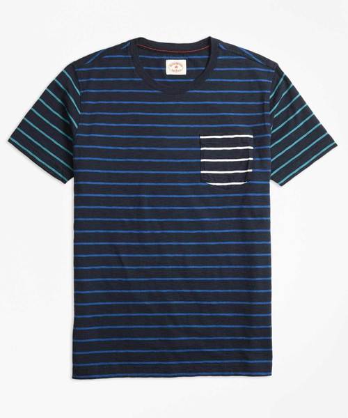 BROOKS BROTHERS（ブルックスブラザーズ）の「Red Fleece コットン スラブジャージー ストライプ ファンTシャツ（Tシャツ/カットソー・メンズ・ネイビー・X-SMALL/LARGE/SMALL/MEDIUM）」の4枚目の写真