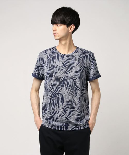 EVOLUTION(エボリューション)の「大人のリゾートTシャツ リーフ柄(Tシャツ/カットソー・メンズ・ネイビー/ベージュ・MEDIUM/X-LARGE/LARGE)」の2枚目の写真