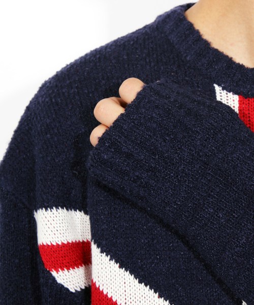 ８(eight)（エイト）の「ニットセーター ユニオンジャック 英国（ニット/セーター・メンズ・ブラック/ネイビー・MEDIUM/LARGE）」の6枚目の写真