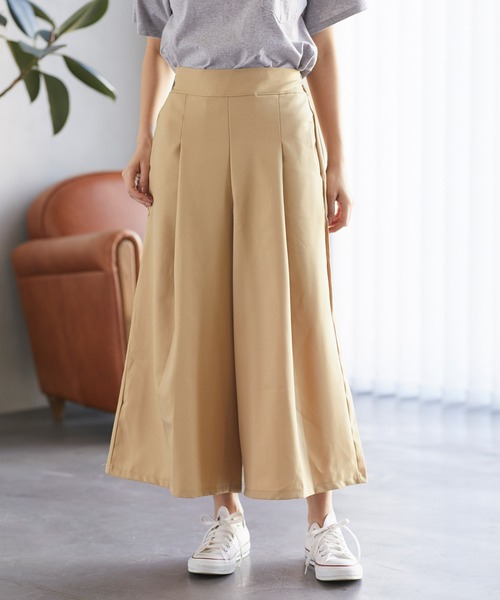 セール】タック入りウエストゴム ロングガウチョパンツ（その他