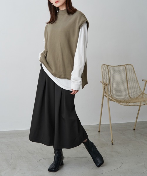 Chaco closet(チャコ クローゼット)の「タック入りウエストゴム ロングガウチョパンツ(その他パンツ・レディース・オリーブ/ベージュ/ブラック/ネイビー・FREE)」の6枚目の写真