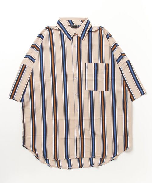 ＪＵＧＬＡＮＳ（ユグランス）の「【RINGS】マルチストライプ/ビッグショートスリーブシャツ（シャツ/ブラウス・メンズ・ベージュ/ホワイト/ブラック・L/M）」の3枚目の写真