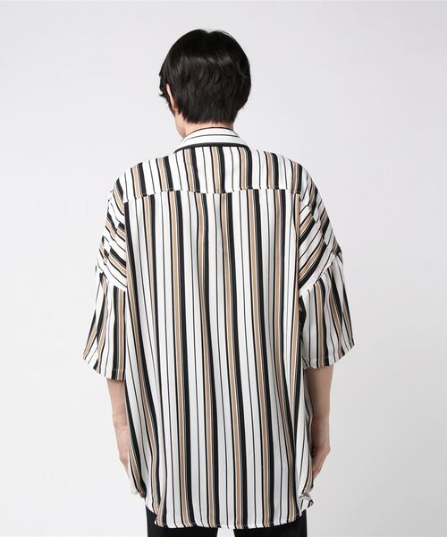 ＪＵＧＬＡＮＳ（ユグランス）の「【RINGS】マルチストライプ/ビッグショートスリーブシャツ（シャツ/ブラウス・メンズ・ベージュ/ホワイト/ブラック・L/M）」の5枚目の写真