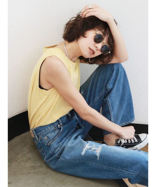 Ungrid(アングリッド)の「カラータンクトップ(タンクトップ・レディース・オフホワイト/チャコールグレー/オレンジ/イエロー/パープル/ブルー・FREE)」の5枚目の写真