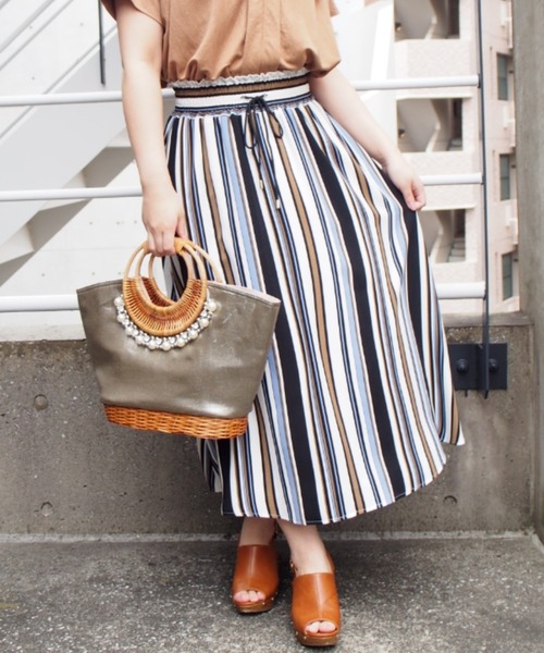 セール 麻調マルチストライプスカート スカート Interplanet インタープラネット のファッション通販 Zozotown