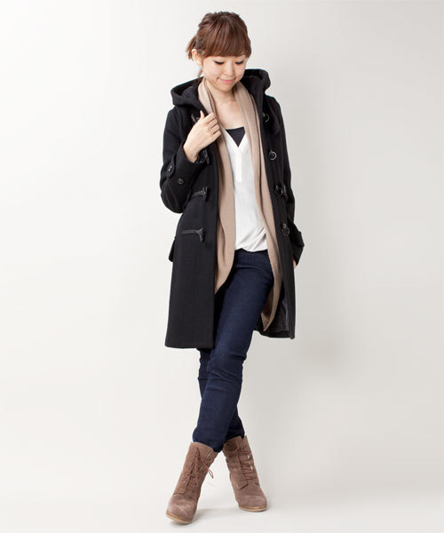 NANO universe(ナノユニバース)の「ハードメルトンロングダッフルコート(ダッフルコート・レディース・ブラック/ベージュ/ネイビー・36/38)」の16枚目の写真