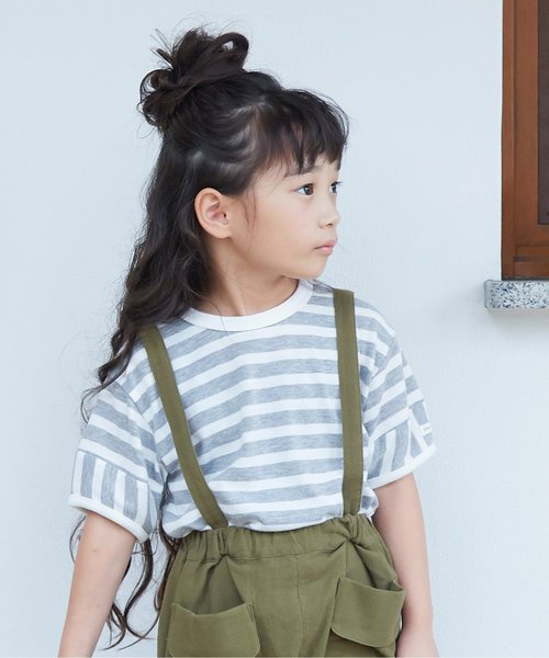 Otonato（オトナト）の「/裾ラウンドボーダーＴシャツ【親子でおそろいリンクコーデ】（Tシャツ/カットソー・キッズ・グレー/ブルー・90/100/110/120/130/140）」の2枚目の写真