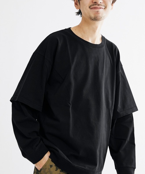 JOURNAL STANDARD(ジャーナルスタンダード)の「ルーズレイヤード(Tシャツ/カットソー・メンズ・ベージュ/ブラック系その他/ホワイト・MEDIUM/LARGE/SMALL)」の1枚目の写真