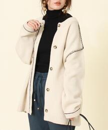 coen | 2WAYブランケット刺繍ニットカーディガン（プルオーバーニット）(カーディガン/ボレロ)