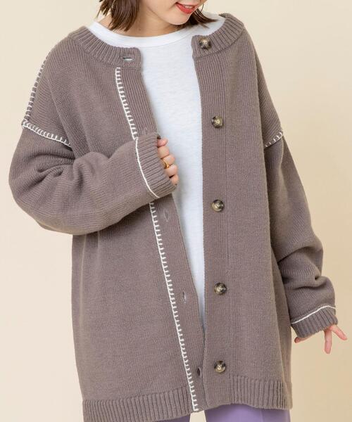 coen（コーエン）の「2WAYブランケット刺繍ニットカーディガン（プルオーバーニット）（カーディガン/ボレロ・レディース・ダークグレー/モカ/ナチュラル/ブラウン・FREE）」の3枚目の写真