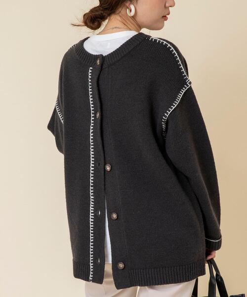 coen（コーエン）の「2WAYブランケット刺繍ニットカーディガン（プルオーバーニット）（カーディガン/ボレロ・レディース・ダークグレー/モカ/ナチュラル/ブラウン・FREE）」の5枚目の写真