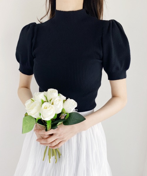 Loueme（ルエム）の「ハイネックパフスリーブリブニット（Tシャツ/カットソー・レディース・ホワイト/ブラック/ベージュ/レッド/ブルー・FREE）」の3枚目の写真