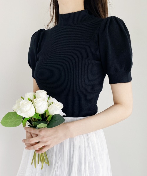 Loueme（ルエム）の「ハイネックパフスリーブリブニット（Tシャツ/カットソー・レディース・ホワイト/ブラック/ベージュ/レッド/ブルー・FREE）」の6枚目の写真