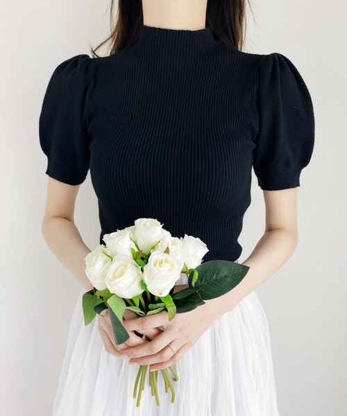 Loueme（ルエム）の「ハイネックパフスリーブリブニット（Tシャツ/カットソー・レディース・ホワイト/ブラック/ベージュ/レッド/ブルー・FREE）」の12枚目の写真