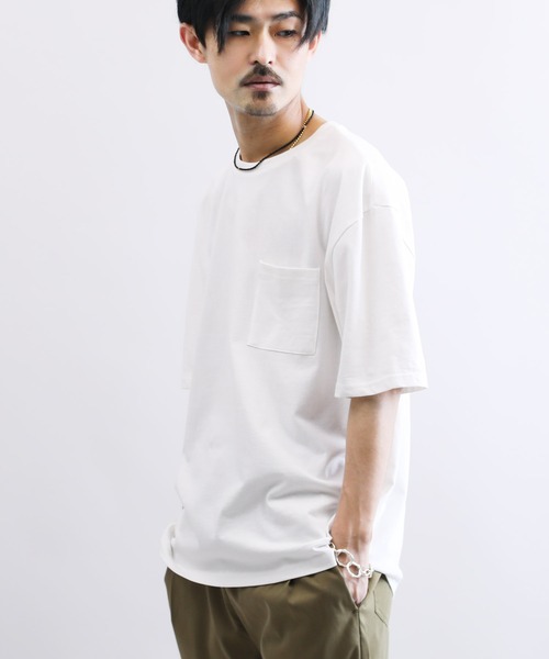 Lulu & Arnie(るるあんどあーにー)の「天竺 ルーズフィット ポケット Tシャツ(Tシャツ/カットソー・メンズ・ホワイト/ブラック/ベージュ/パープル/グレー/サックスブルー・MEDIUM/LARGE/X-LARGE)」の2枚目の写真