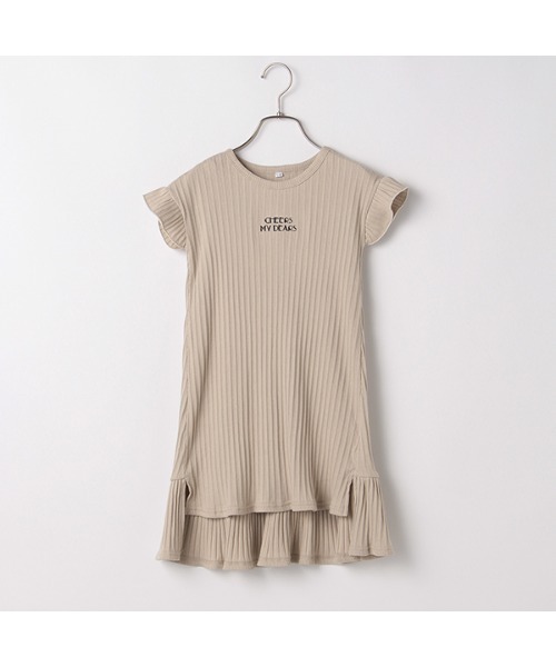 b・ROOM（ビールーム）の「【プチプラ】ロゴ刺しゅうフレンチスリーブテレコワンピース（ワンピース・キッズ・ブラック/ベージュ/ミント・110cm/100cm/120cm/130cm/140cm）」の2枚目の写真