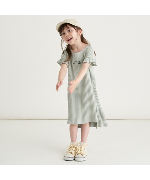 b・ROOM（ビールーム）の「【プチプラ】ロゴ刺しゅうフレンチスリーブテレコワンピース（ワンピース・キッズ・ブラック/ベージュ/ミント・110cm/100cm/120cm/130cm/140cm）」の8枚目の写真