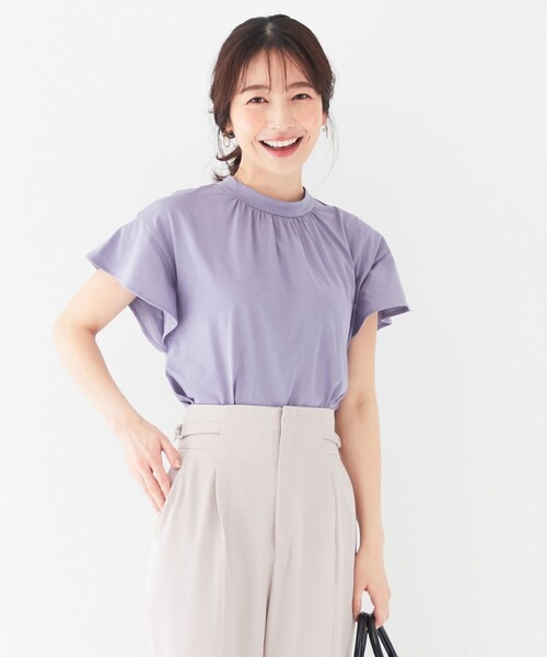 ANY SIS（エニィスィス）の「【NAIL HOLICコラボ】スタンドネック Tシャツ（Tシャツ/カットソー・レディース・ホワイト系/ブラック系/ベージュ系/ライラック系/オレンジ系/パイングリーン系・0）」の5枚目の写真