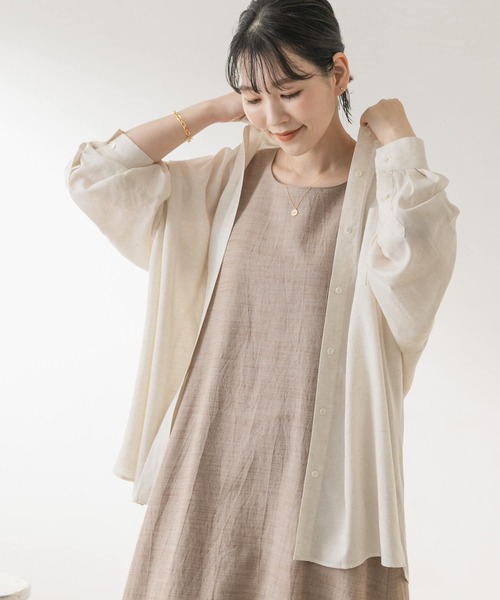 F by ROSSO(エフバイロッソ)の「F by ROSSO リネン混オーバーシャツ(シャツ/ブラウス・レディース・カーキ/イエロー/ベージュ/ピンク/オフホワイト・FREE)」の2枚目の写真