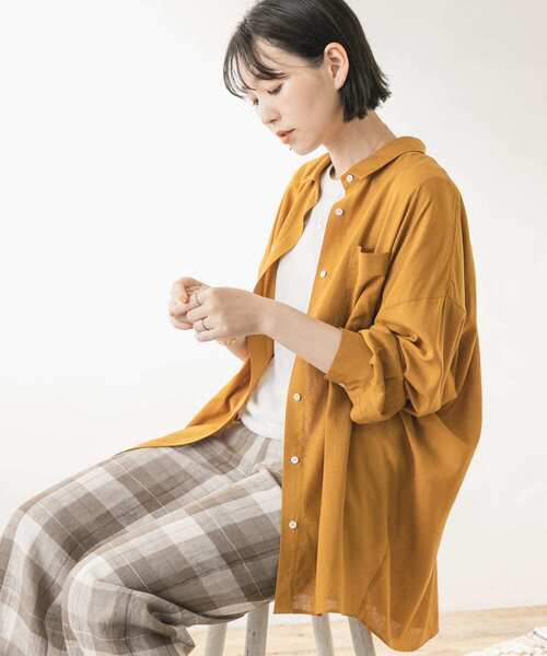 F by ROSSO(エフバイロッソ)の「F by ROSSO リネン混オーバーシャツ(シャツ/ブラウス・レディース・カーキ/イエロー/ベージュ/ピンク/オフホワイト・FREE)」の5枚目の写真
