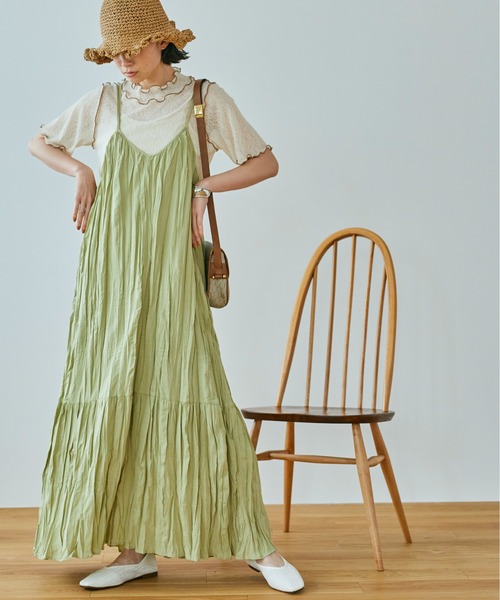 ANGIE（アンジー）の「コットンリネンワッシャーロングキャミワンピース（ワンピース・レディース・ブラック/ナチュラル/グリーン系その他/ライトベージュ/キャメル・FREE）」の5枚目の写真