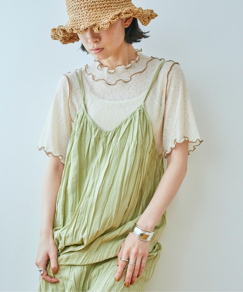 ANGIE（アンジー）の「コットンリネンワッシャーロングキャミワンピース（ワンピース・レディース・ブラック/ナチュラル/グリーン系その他/ライトベージュ/キャメル・FREE）」の6枚目の写真