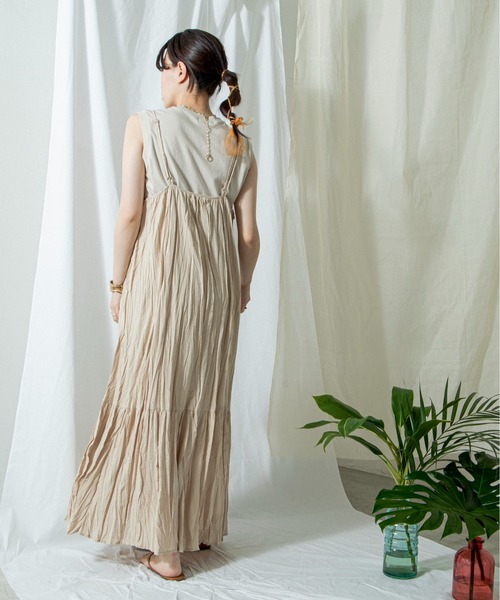 ANGIE（アンジー）の「コットンリネンワッシャーロングキャミワンピース（ワンピース・レディース・ブラック/ナチュラル/グリーン系その他/ライトベージュ/キャメル・FREE）」の10枚目の写真