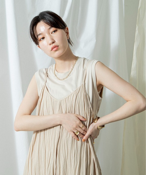 ANGIE（アンジー）の「コットンリネンワッシャーロングキャミワンピース（ワンピース・レディース・ブラック/ナチュラル/グリーン系その他/ライトベージュ/キャメル・FREE）」の11枚目の写真