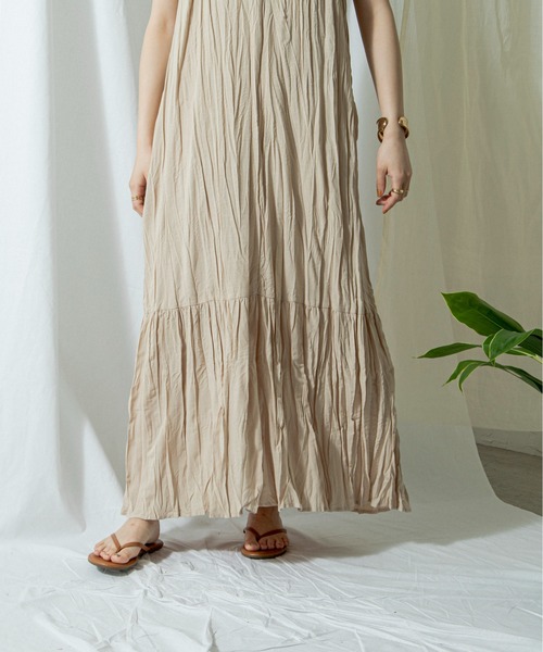 ANGIE（アンジー）の「コットンリネンワッシャーロングキャミワンピース（ワンピース・レディース・ブラック/ナチュラル/グリーン系その他/ライトベージュ/キャメル・FREE）」の13枚目の写真