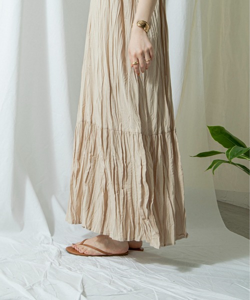 ANGIE（アンジー）の「コットンリネンワッシャーロングキャミワンピース（ワンピース・レディース・ブラック/ナチュラル/グリーン系その他/ライトベージュ/キャメル・FREE）」の14枚目の写真