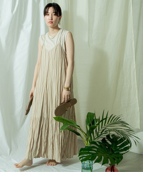 ANGIE（アンジー）の「コットンリネンワッシャーロングキャミワンピース（ワンピース・レディース・ブラック/ナチュラル/グリーン系その他/ライトベージュ/キャメル・FREE）」の21枚目の写真