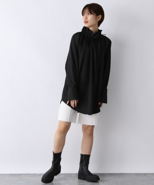 JEANASIS（ジーナシス）の「フリルネック２WAYブラウス/958373（シャツ/ブラウス・レディース・ブラック/ベージュ・FREE）」の3枚目の写真