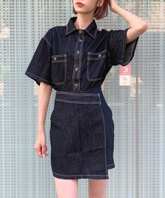 【titty&Co.PETIT】デニムステッチminiスカート