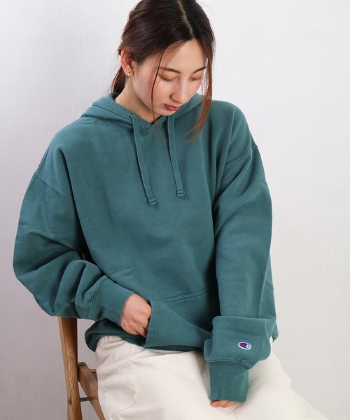 セール】Champion ガーメントダイ 長袖 裏毛プルパーカー スウェット