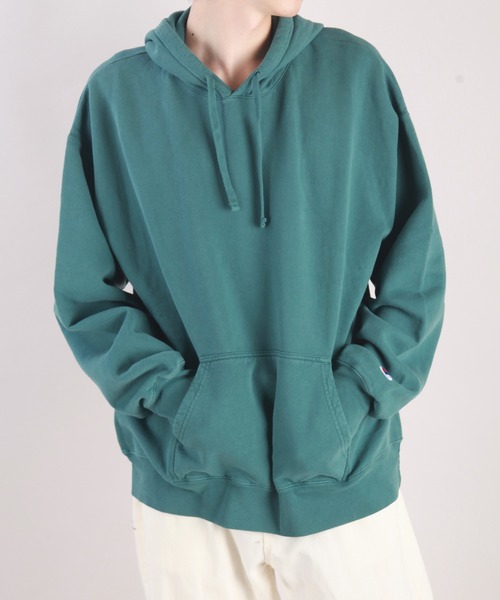 Champion（チャンピオン）の「Champion ガーメントダイ 長袖 裏毛プルパーカー スウェット 無地（パーカー・メンズ・ブラック/ネイビー/ブルー系その他/グリーン/グレー・M/XL/L/S/XXL）」の8枚目の写真