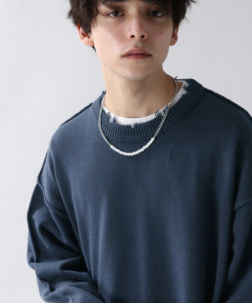 RAGEBLUE(レイジブルー)の「<ニット×ロンT>アンサンブルダメージニット/214810(ニット/セーター・メンズ・ブラック/ベージュ/ネイビー/ブラウン・MEDIUM/LARGE)」の4枚目の写真