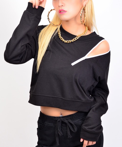 babyShoop(ベイビーシュープ)の「ZIPデザイン長袖TOPS(スウェット・レディース・ライトピンク/ライトグリーン/ホワイト・FREE)」の2枚目の写真