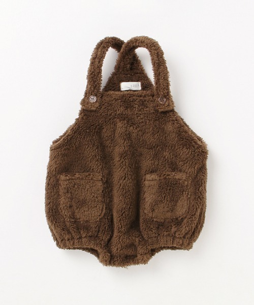 b・ROOM（ビールーム）の「【もこもこ】ボアショートオール（サロペット/オーバーオール・キッズ・アイボリー/ベージュ/ダークブラウン・70cm/80ｃｍ）」の3枚目の写真