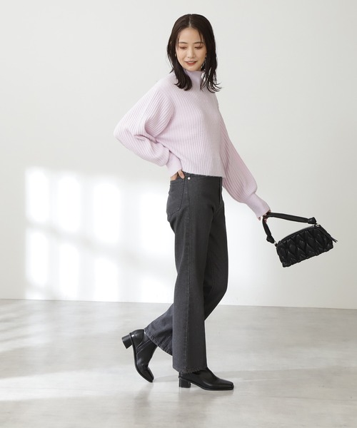 N.（N. Natural Beauty Basic）（エヌエヌナチュラルビューティーベーシック）の「◆モヘア混アゼフォルムショートニット（ニット/セーター・レディース・チャコールグレー/ベージュ/ライトピンク・MEDIUM）」の4枚目の写真