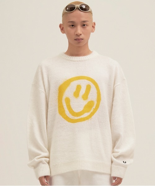ISTKUNST(イストクンスト)の「【ISTKUNST】SMILEY KNIT / イストクンスト スマイリー クルーネック ニット(ニット/セーター・メンズ・ブラック/クリーム・MEDIUM/LARGE/SMALL)」の12枚目の写真