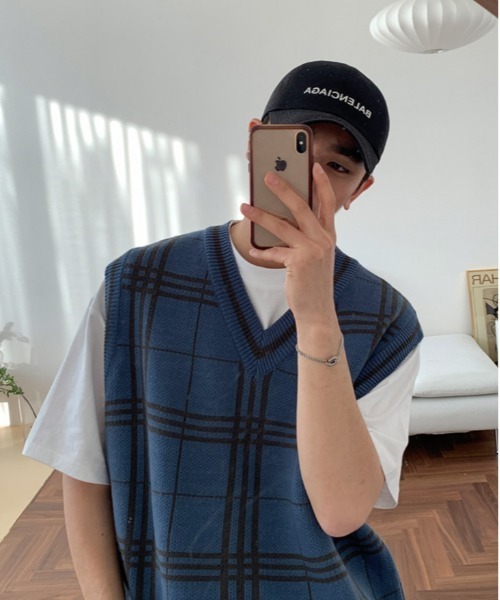 ASCLO（エジュクロ）の「ASCLO オーバーサイズチェックVネックベスト（ベスト・メンズ・ブラック/ベージュ/スカイブルー・FREE）」の21枚目の写真