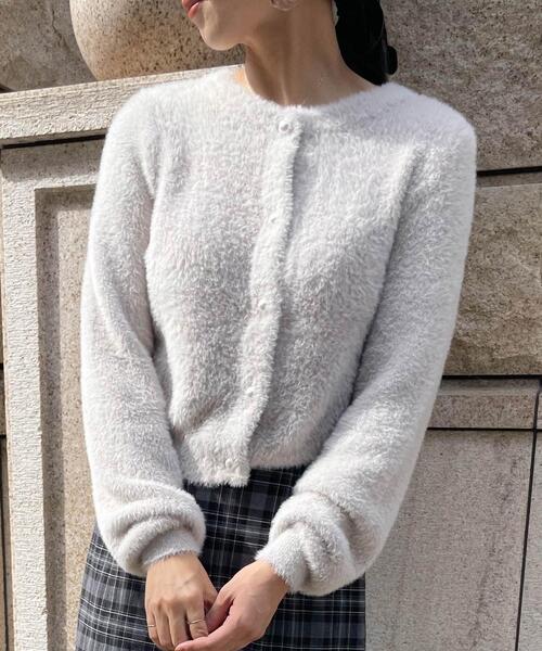 Allamanda(アラマンダ)の「パールボタンフェザーヤーン/カーディガン(カーディガン/ボレロ・レディース・パープル/アイボリー/ブルーグレー/グレー系その他・M)」の1枚目の写真