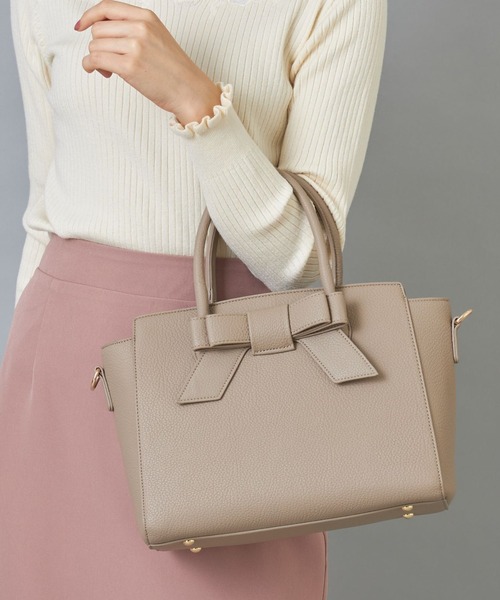 tocco closet(トッコ クローゼット)の「ショルダー付きフロントリボン2WAYハンドバッグ(ハンドバッグ・レディース・モカ/ピンク系その他/グレイッシュベージュ・FREE)」の3枚目の写真