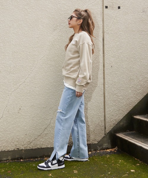 SHAGGIE（シャギー）の「膝カットストレートワイドデニムパンツ（デニムパンツ・レディース・ブラック/ブルー・SMALL/MEDIUM/LARGE）」の8枚目の写真