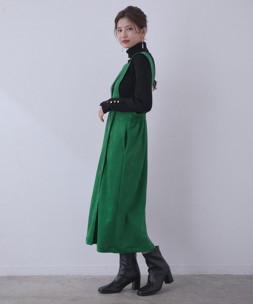 vis-`a-vis（ビサビ）の「【WEB限定】エコスエードジャンパースカート（ジャンパースカート・レディース・ダークブラウン/ベージュ/グリーン・M/S）」の4枚目の写真