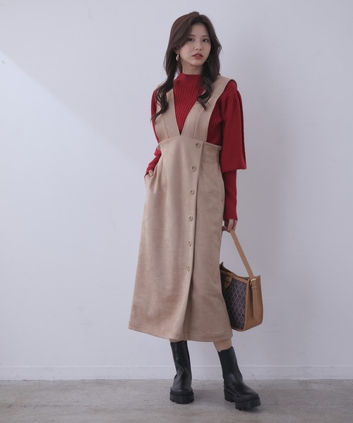 vis-`a-vis（ビサビ）の「【WEB限定】エコスエードジャンパースカート（ジャンパースカート・レディース・ダークブラウン/ベージュ/グリーン・M/S）」の8枚目の写真