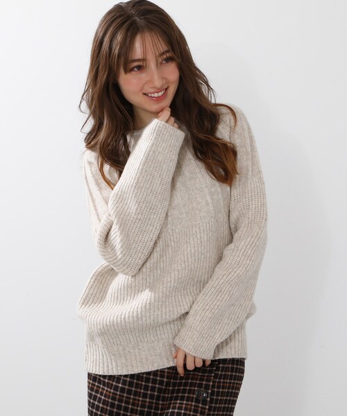 DRESKIP（ドレスキップ）の「◆ウール混求心編みニット（ニット/セーター・レディース・ダークブラウン/ライトベージュ/グリーン/グレー/ピンク系/ブラック・03/02/04）」の5枚目の写真