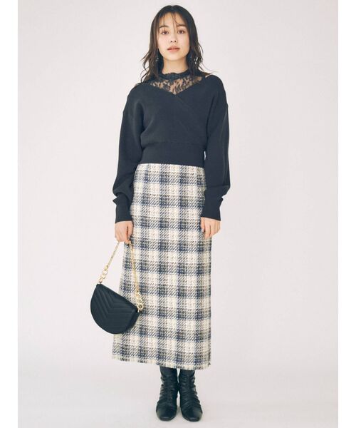 MERCURYDUO（マーキュリーデュオ）の「レースドッキングカシュクールコンパクトニット（ニット/セーター・レディース・ダークブラウン/オフホワイト/ピンク/ブルー/チャコールグレー・FREE）」の13枚目の写真