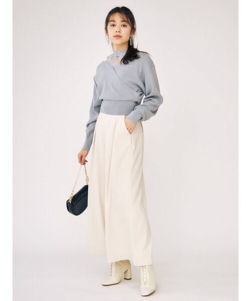 MERCURYDUO（マーキュリーデュオ）の「レースドッキングカシュクールコンパクトニット（ニット/セーター・レディース・ダークブラウン/オフホワイト/ピンク/ブルー/チャコールグレー・FREE）」の6枚目の写真